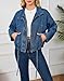 Ladyful Women's Oversized Jean Jacket Boyfriend Denim Bomber Jackets Shacket Long Sleeve Casual Trendy Zip Up Shirt Coat(Blue-L)