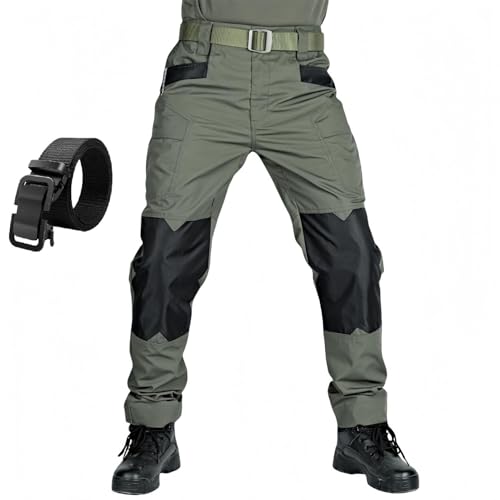 Le Spartan Pantaloni Moto, LeSpartan I Pantaloni Tattici, Pantaloni Cargo da Uomo in Ripstop Impermeabile Leggero (IT, Testo, XL, Regular, Regular, Verde)