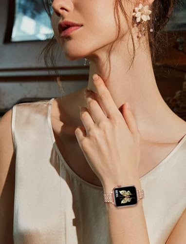 Image of Slim Metal Band Compatible with Apple Watch Straps 49mm 46mm 45mm 44mm 42mm, Stainless Steel Chain Strap for Women iWatch Strap Series 10 9 8 7 6 5 4 SE Ultra 2 1 [WATCH NOT INCLUDED]