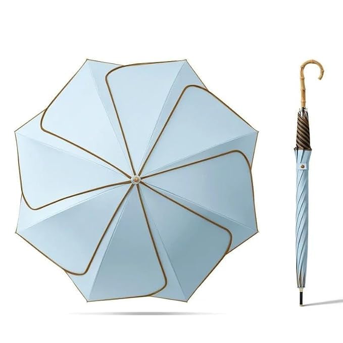 Flower Petal Umbrella, multicolor | 8-Panel Canopy, Windproof Frame, Classic Straight Stick, Brown Trim Accent, Unisex Design-image-47
