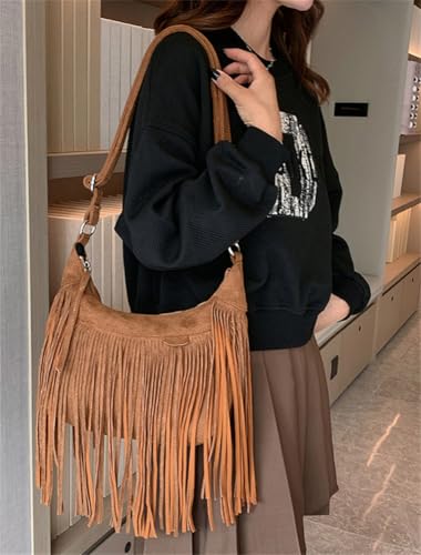 Fringe Hobo Bags Suede Women Vintage Purses Tassel Crossbody Shoulder Handbag Hippie Western Cowgirl Tote Bag4