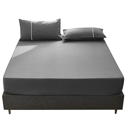 ボックスシーツ ベッドカバー ワイドキング 周囲ゴムフィット式 綿100％ 夏すずしい 冬あったかい 無地 ダックライン 200×200×30cm