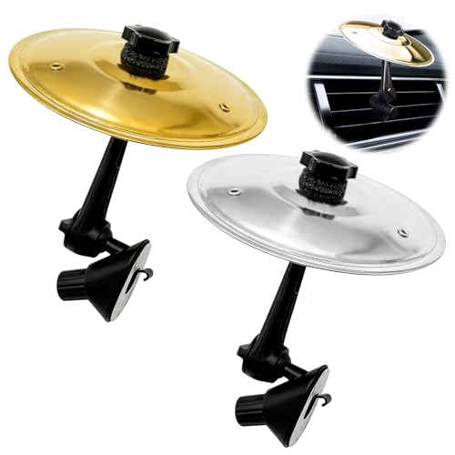 2 Pack Car Cymbal Air Vent Clip-On Decor – Mini Drum Crash Cymbals for Driving Fun & Stress Relief –Gold & Silver Metal Car-Mounted Accessory Gift for Drummers, Music Lovers & Dashboard Decor