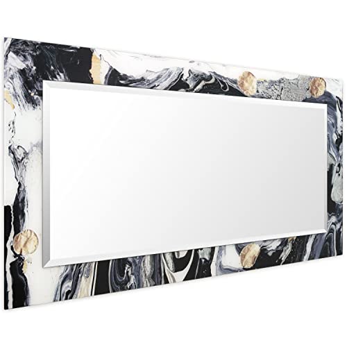 Empire Art Direct “Ebony & Ivory“Rectangular Beveled Framed Mirror On Free Floating Printed Tempered Art Glass #TOP3