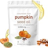 Pumpkin Seed Oil Capsules | Cold Pressed, Pure Virgin Oil, Essential Fatty Acids & Phytosterols 180 Softgels, Good for hair health | Non-GMO