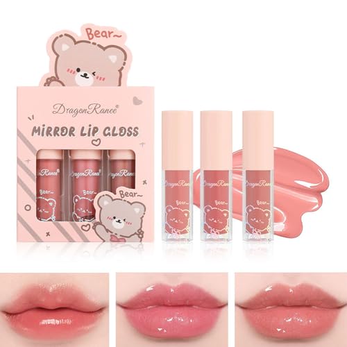 FEXPDL Lip Gloss Set, 3Pcs Lipgloss Oil Sets for Teenage Girls and Women, Mini Cute Lip Plumper Stains, Plumping Long Lasting Moisturizing Tinted Lip Oil, Lip Glosses Gift Set for Girls