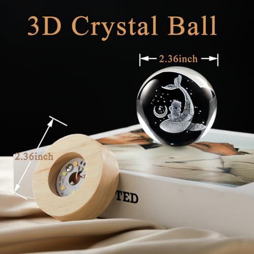 Image of 3D Whale Crystal Ball Lamp with Dimmable LED and Wooden Base, Night Light for Kids Teens Adults, Home Desk Office Bedroom Decor, Birthday Gift (2.4 inch / 6cm)