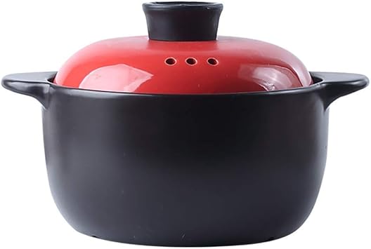 Korean Stovetop Ceramic Casserole,Clay Pot with Color Lid Healthy Cookware Earthen Pot Healthy Soup Hot Pot for Slow Cooking Red 2.64Quart