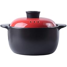 Korean Stovetop Ceramic Casserole,Clay Pot with Color Lid Healthy Cookware Earthen Pot Healthy Soup Hot Pot for Slow Cooking Red 2.64Quart