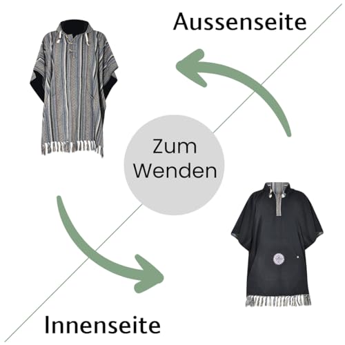 virblatt - Mexican Poncho Men | 100% cotton & Reversible | Mens Poncho Hooded Baja Hoodie Winter Pancho warm Cape Cowboy 5