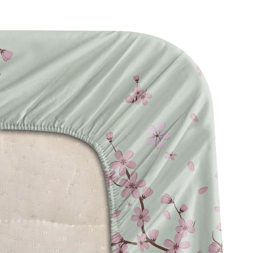 Image of BLISSHOME SoftTouch 140TC Cotton King Size Fitted Bedsheet with 2 Pillow Covers, Silky Smooth Bedding Set, Breathable, Easy Maintain, Floral Print - Pink, White (182cm x 198cm x 25cm Drop)