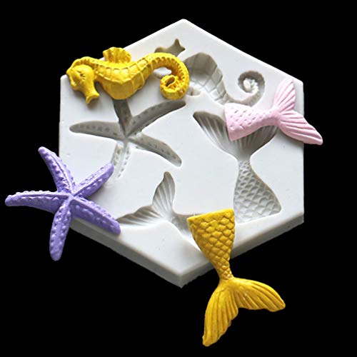 Hemoton Molde de silicone para cobertura de tema marítimo com 2 peças, cauda de sereia, cavalo marin