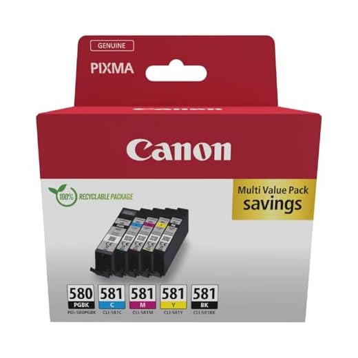 Canon PGI-580 + CLI-581, Cartuchos de Tinta Original, 5 Cartuchos de Tinta Independientes, 2 Color Negro y 3 Color Amarillo, Magenta y Cian, Compatible con Impresoras de Inyección de Tinta PIXMA