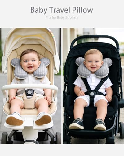 Image of KAKIBLIN Baby Travel Pillow, Baby Neck Pillow for Car Seat, U-Shaped Head and Neck Support for Stroller Pushchair, Soft Cooling Breathable Infant Head Pillow for Newborn Toddler