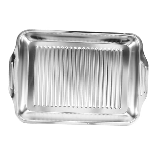 Toddmomy Plat Rectangulaire Acier Inoxydable Pour Barbecue Plat à Poisson Grillé Support Pour Aliments Assiette à Rôtir Métal