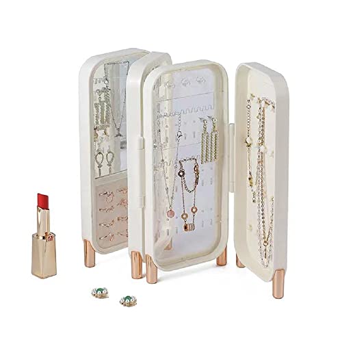 Earring Jewelry Organizer Necklace Holder Foldable Jewelry Boxes for Women, Clear Jewelry Organizers with Mirror, Dust-proof Ear