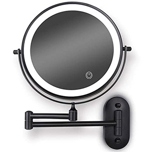 Miroir de maquillage mural LED noir mat tactile et extensible 1X/7X