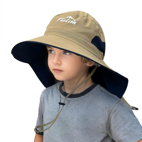 Jastore Kids Sun Hat UPF50+ Sun Protection Bucket Hat Toddler Summer Beach Hats with Neck Flap for Girl Boy Ages 3~7