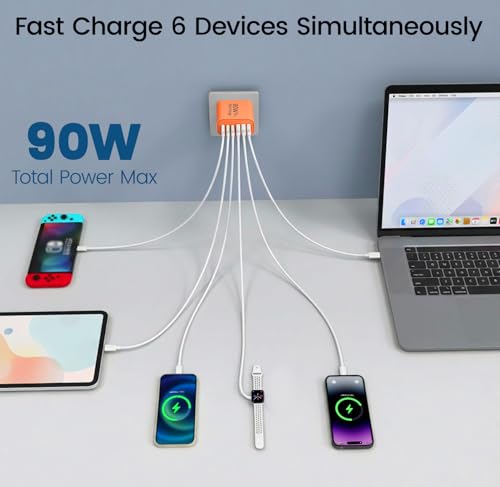 Image of 90W GaN USB C Charger Block [3 Pack],6-Port USB C Wall Charger Fast Charging 45W PD Power Adapter for MacBook Air /iPad Pro /iPhone 17Pro Max /Samsung Galaxy S24 Ultra /Tabs for Home Travel