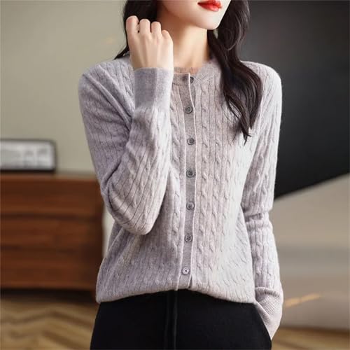 Womens Cable Knit Cardigan Long-Sleeve Crew-Neck Button up Sweaters Loose Casual Coat Tops2