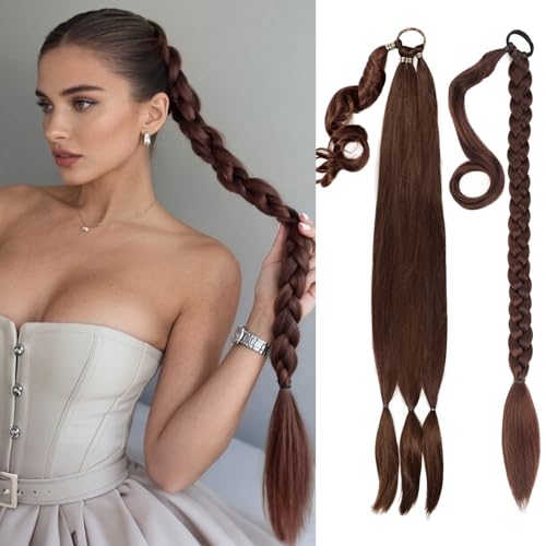 PHOCAS 32" Long braids ponytail hair extension for women - red