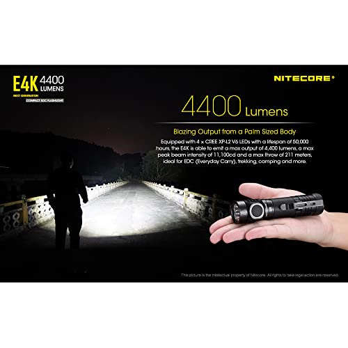 Nitecore E4K 4400 Lumen Edc Compact Rechargeable Flashlight With Lumentac Organizer #TOP2