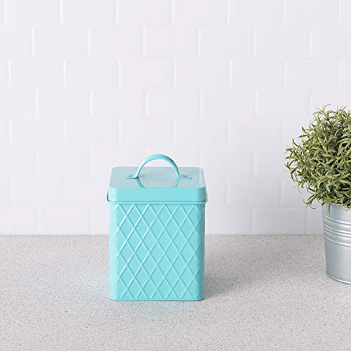 Home Basics Cs47382 Tin Container For Kitchen Tea, Coffee, Sugar, Cookies, Food, Flour, Baked Goods & Laundry Storage, Small Canister With Cover, Turquoise #TOP5