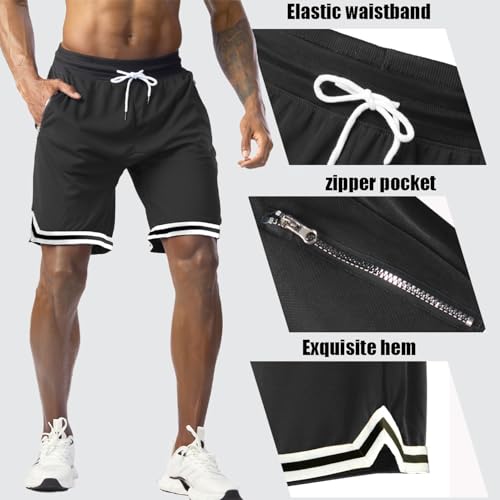 Men's Basketball Shorts.Breathable, Stretchy, Quick-Dry with Zipper Pocket4