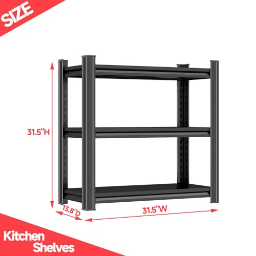 Image of 3 Tier Kitchen Shelves, Storage Shelving Unit, Adjustable Metal Shelving, 1200LBS Racks for Storage, Pantry Shelves Sturdy Steel Shelf for Kitchen Pantry Coffee Bar, Black