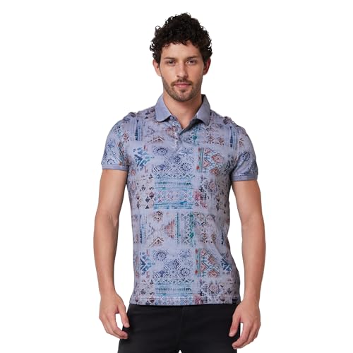 Image of Spykar Men's Slim Fit Ribbed Collar Half Sleeve Printed Casual T-Shirt