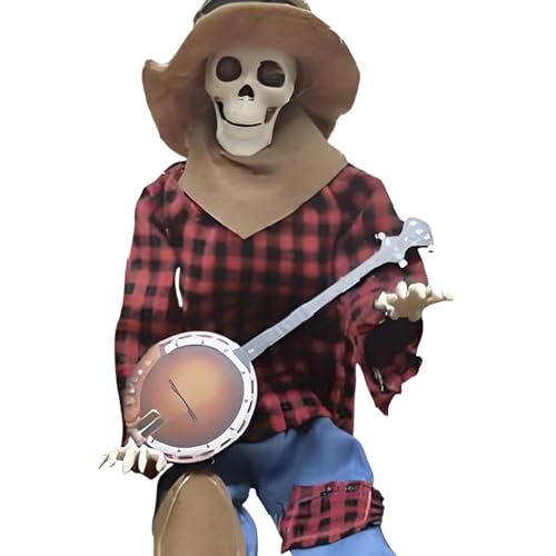 Squelette effrayant guitariste d'Halloween avec yeux lumineux