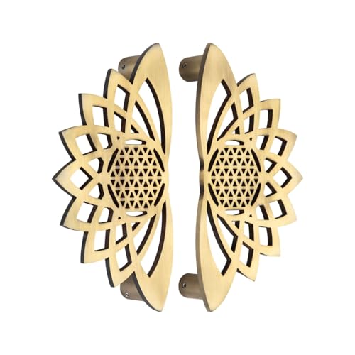 Image of Lotus Door Pull Handle | Traditional Indian Design | Stainless Steel SS 304 | Brass Antique Finish | Pooja Door, Home & Outdoor Decor (8 Inch)