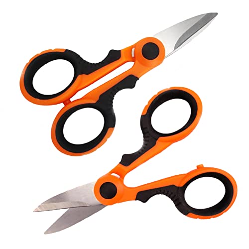 Jzhen 2Pcs Ttijeras Electricista Profesional, Tijeras de Electricista de Acero Inoxidable, Pelacables, Cortacables Profesional, Tijeras de Corte de Cables