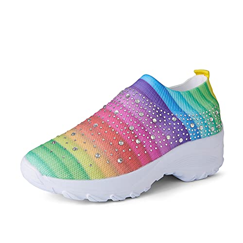 Image of GOSPT Women's Mesh Sport Shoes Rhinestone Glitter Slip On Ballroom Jazz Latin Dance Sock Sneakers
