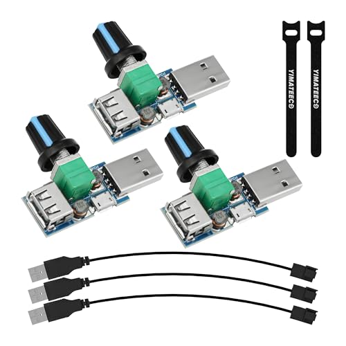 YIMATEECO Controlador de velocidad del ventilador USB, paquete de 3 unidades de control de velocidad continuo, control de volumen de aire con interruptor, cable adaptador de CPU F-an de 4 pines (3