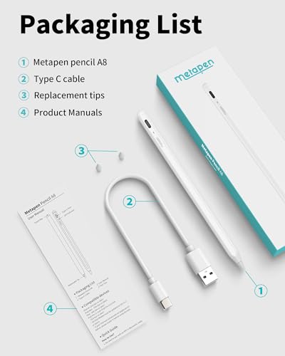 قلم ميتابين A8 لايباد 2018-2022 ايباد شحن اسرع مرتين ابل ستايلس حساس للامالة لجهاز G678910 وايباد برو 11 و12.9 انش اير G54 ميني G65 أبيض كلاسيكي