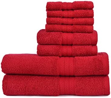 AKTI Premium 8 Piece Bathroom Towel Set, 2 Bath Towel 2 Hand Towel 4 Wash Cloth Bathroom Set, 100% Cotton Bathroom Towels with 580 GSM, Extra Absorbent & Quick Drying Towels for Bathroom - Red