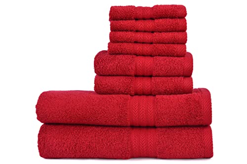 Akti Premium 8 Piece Bathroom Towel Set, 2 Bath Towel 2 Hand Towel 4 Wash Cloth Bathroom Set, 100% Cotton Bathroom Towels With 580 Gsm, Extra Absorbent & Quick Drying Towels For Bathroom - Red #TOP9