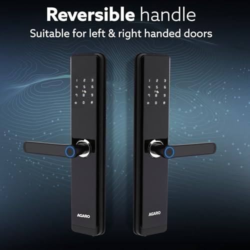 Image of AGARO Royal Smart Door Lock with Handle, Auto Lock, Unlock with Finger Print /RFID Card /PIN Access /App with Bluetooth /Manual Key Access, Digital Door Lock, Anti-Theft Lock, Home Safety, Black