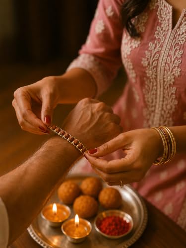 Image of Nazakat 21 Bead Original Rudraksha Rakhi for Brother | Gold Plated Traditional Rakhi Bracelet | Sacred Rudraksha Raksha Bandhan Thread | Adjustable Designer Rakhi Gift for Bhai | Festival Hand Band
