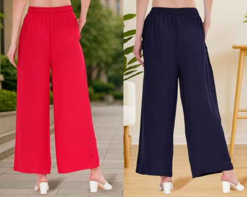 Image of Buy That Trendz Palazzo Pants for Women Rayon Elasticated Regular Fit Flared Wide Leg M to 6XL Pack of 2