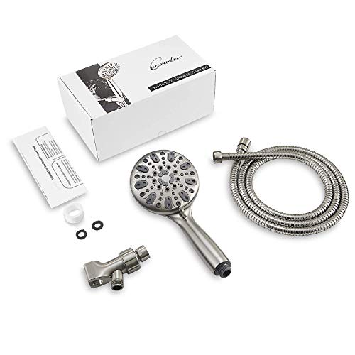 Bundled Products Of Couradric Handheld Shower Head, 6 Spray Setting High Pressure Shower Head With Brass Swivel Ball Bracket And Extra Long Stainless Steel Hose, Brushed Nickel, 5" And Shut Off Valve #TOP3