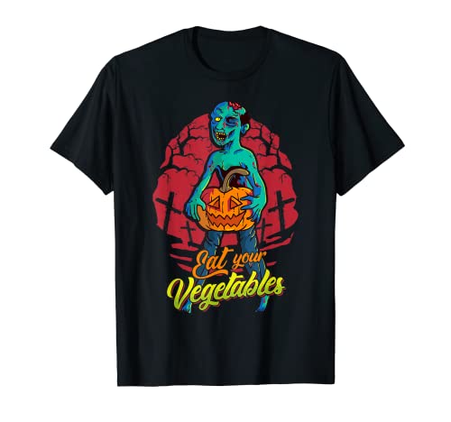 Comer tus verduras Calabaza Espeluznante Halloween Zombi Camiseta