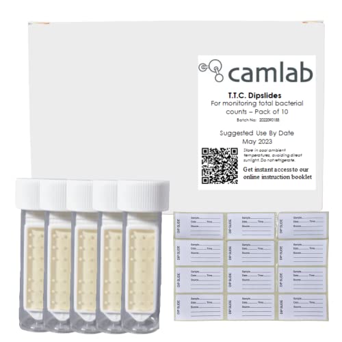Camlab TTC/TTC Total Viable Count Dipslide Dip Tests With Sample Labels And QR Instructions Booklet Pack of 10