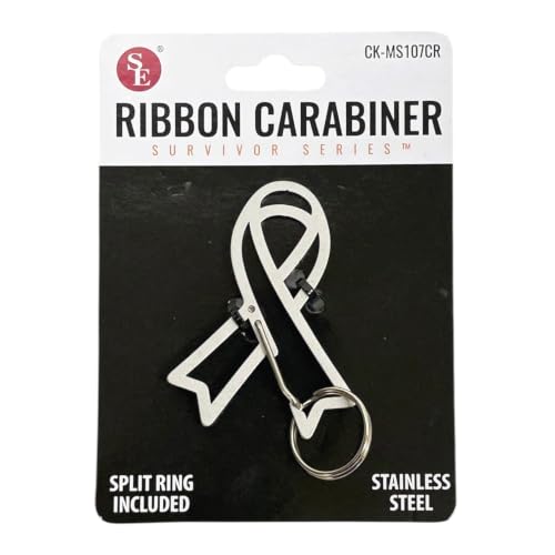 SE 2.5 Inch x 1.5 Inch Large Ribbon Shaped Heavy Stainless Steel Carabiner with Key Ring – Durable & Decorative Clip for Keys, Bags & Accessories – CK-MS107CR