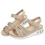 Platform Wedge Sandals for Women Vintage Rhinestone Wedges Open Toe Ankle Strap Hook Loop Walking Sandal Comfortable 2026 Dressy Summer Beach Outdoor Shoes Beige