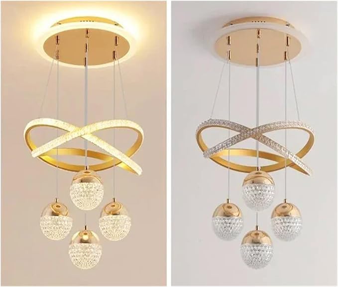 Image of Golden 5 Light with Remote Curvy LED Pendant Chandelier Light Pendants Ceiling Lamp (Gold)