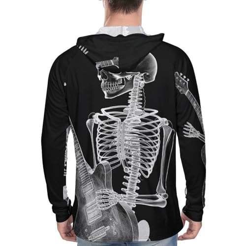 Men's Sun Shirts UPF 50+ Rash Guard Long Sleeve Sun Protection Hoodie Abstract Skeleton Playing Guitar Lightweight Shirt 3XL White3