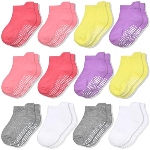ELUTONG Non Slip Toddler Socks 12 Pairs Ankle Socks with Grips for 0-7 Years Toddlers Baby Infant Kids Girls Boys