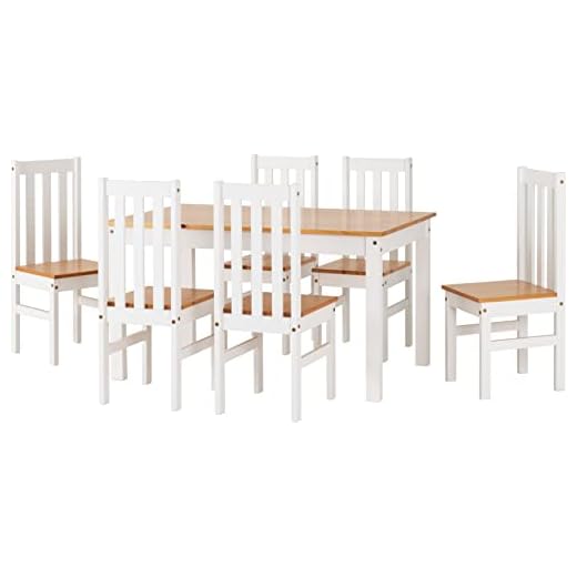 Seconique Ludlow Dining Set with 6 Dining Chairs in White/Oak Effect